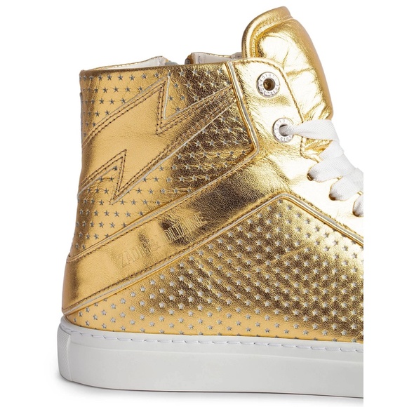 ZADIG & VOLTAIRE WOMEN NEW FLASH GOLD METALLIC LEATHER HIGH TOP SNEAKER. SZ 37/7 - Picture 11 of 15